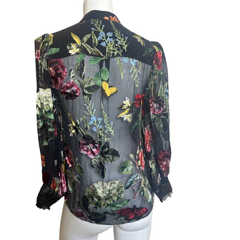 Alice + Olivia Sheer Floral Velvet Burnout Blouse Size XS - Picture 3 of 12